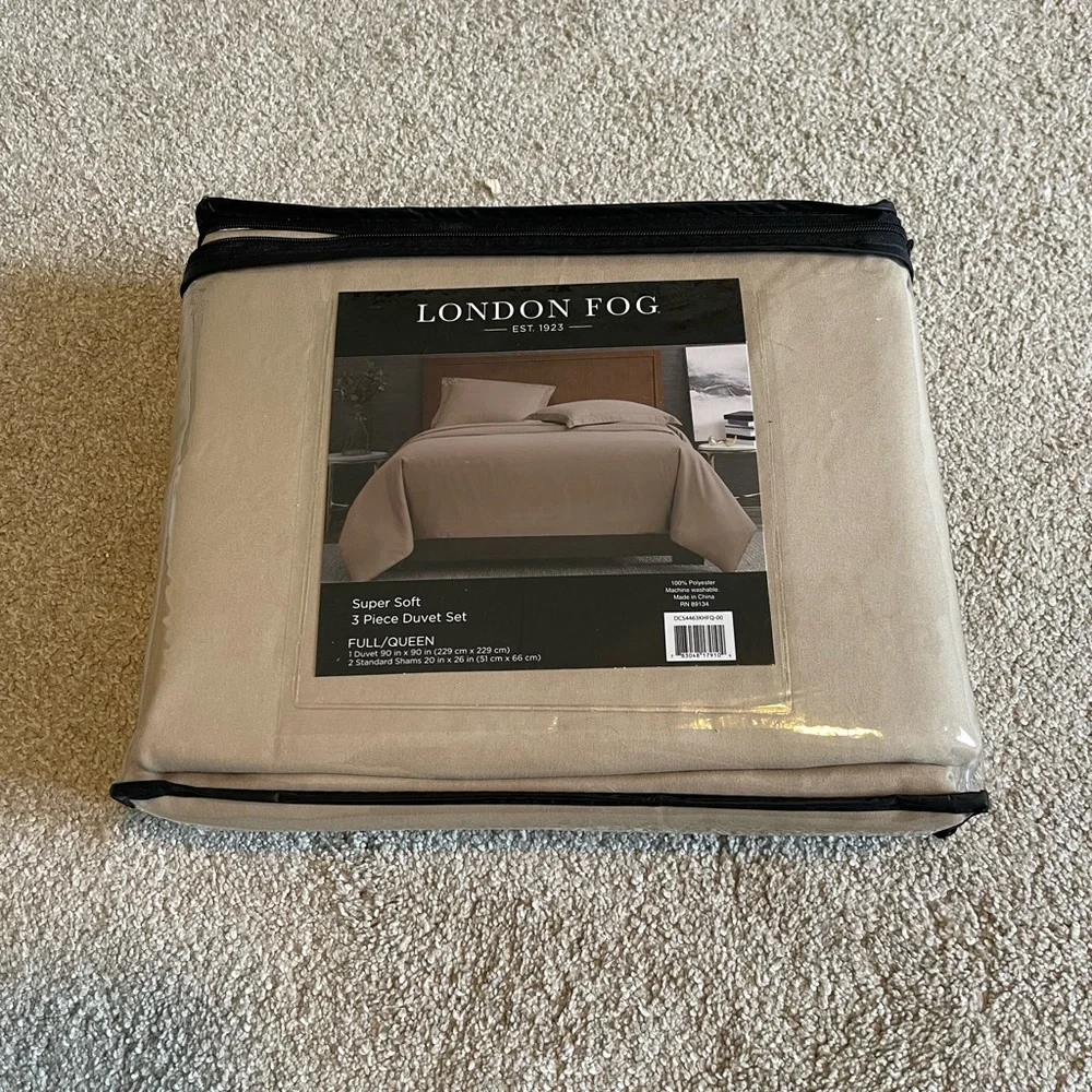 London Fog Garment Washed Solid Duvet Set Khaki Microfiber 3-Piece queen/full